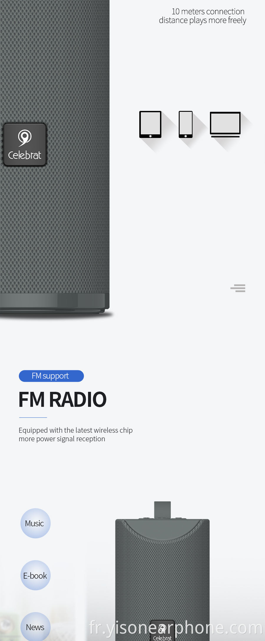 YISON NOUVELLE HIFI Sound Qualité bon marché Haut-parleur portable sans fil SP-7 pour téléphone mobile, prend en charge la radio FM